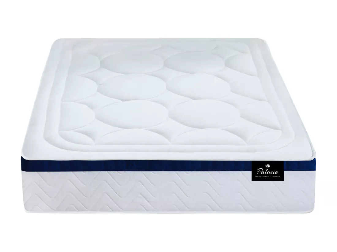 Ensemble 160 x 200 cm sommier coffre avec tiroir blanc + matelas hybride ressorts ensachés ép.30cm - MARQUIS de PALACIO