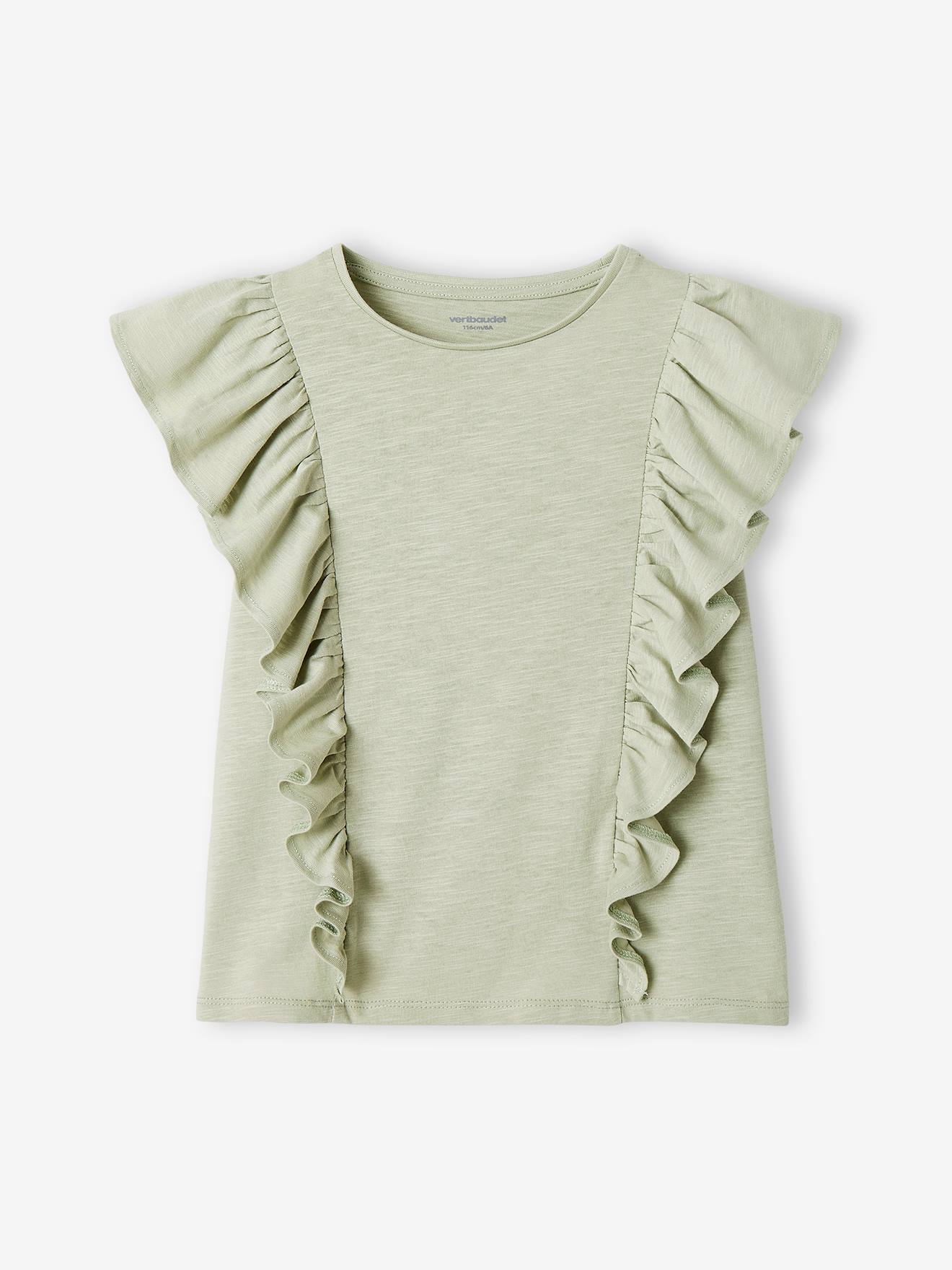Camiseta com babados para meninas, verde salgueiro