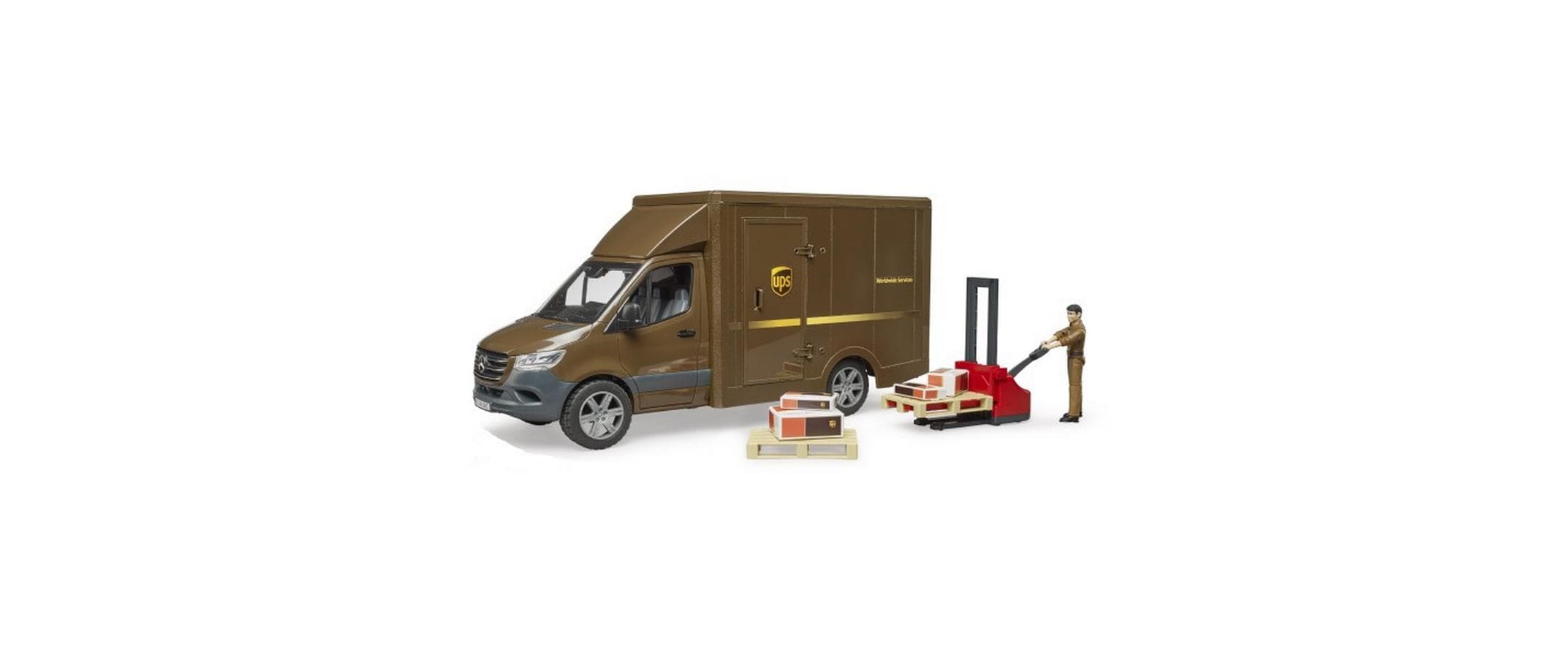 MB Sprinter UPS mit Fahrer und ZubehörMercedes-Benz Sprinter UPS im Massstab 1:16