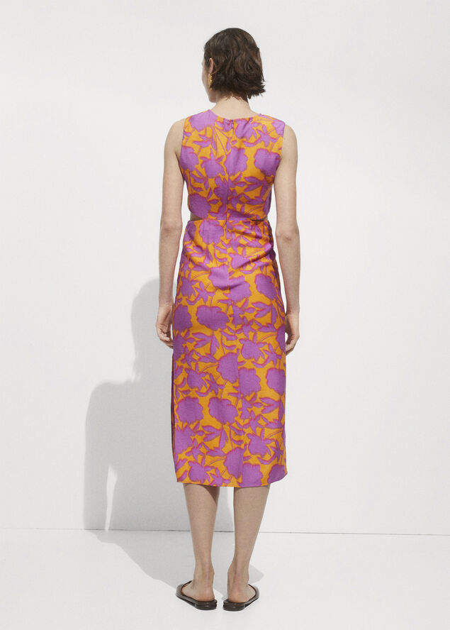 MANGO Printed dress with openings Orange