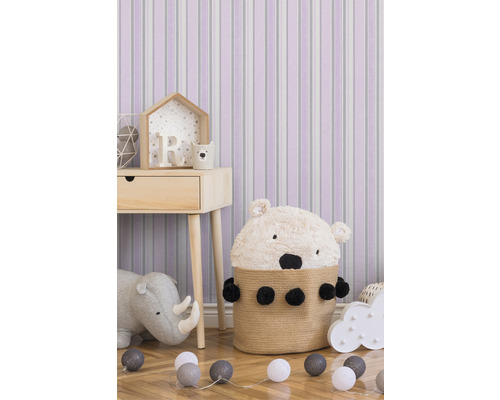 Vliesbehang 35849-4 Little Stars strepen roze zilver