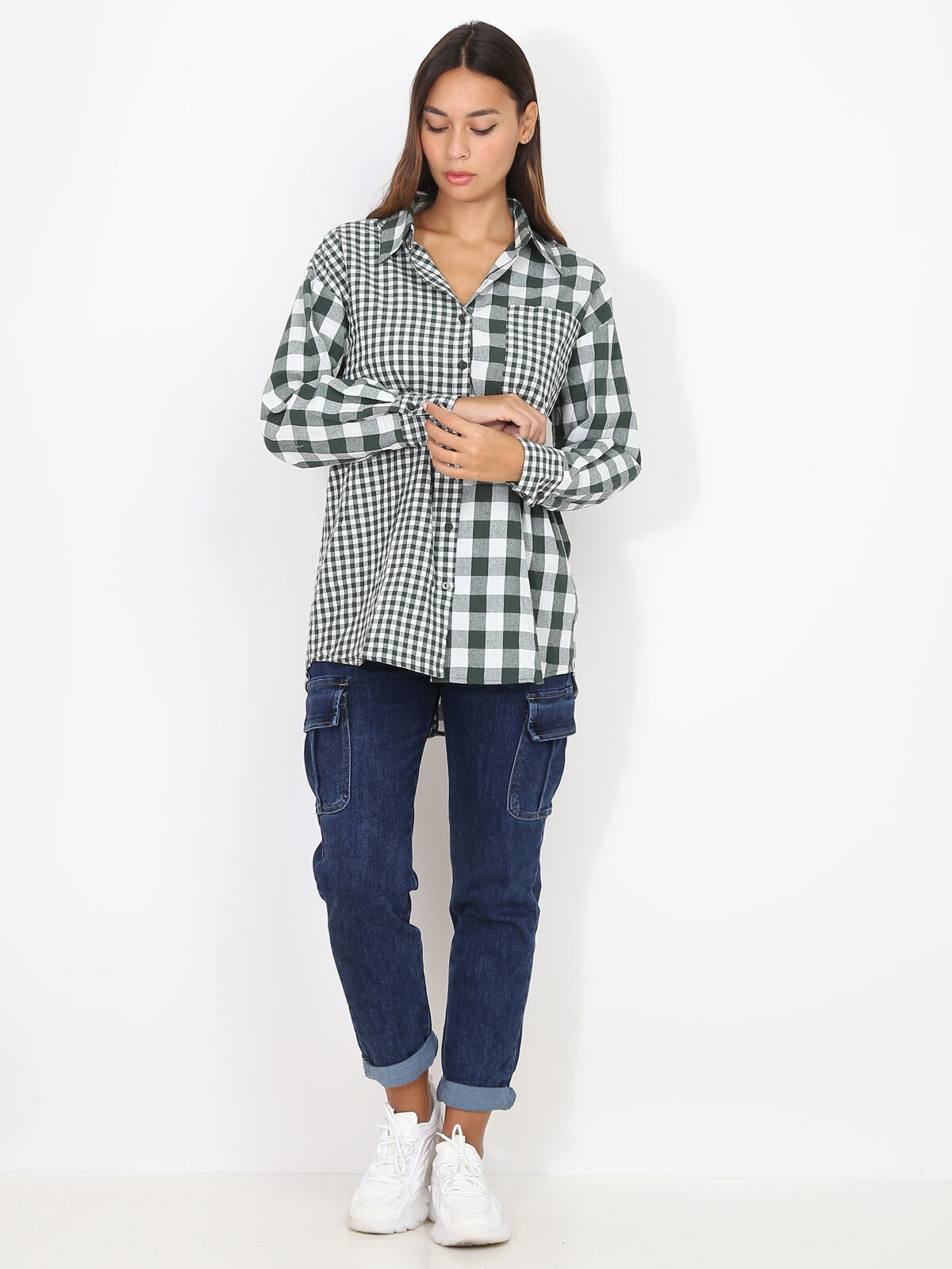 Jeans droit coupe cargo- Denim foncé