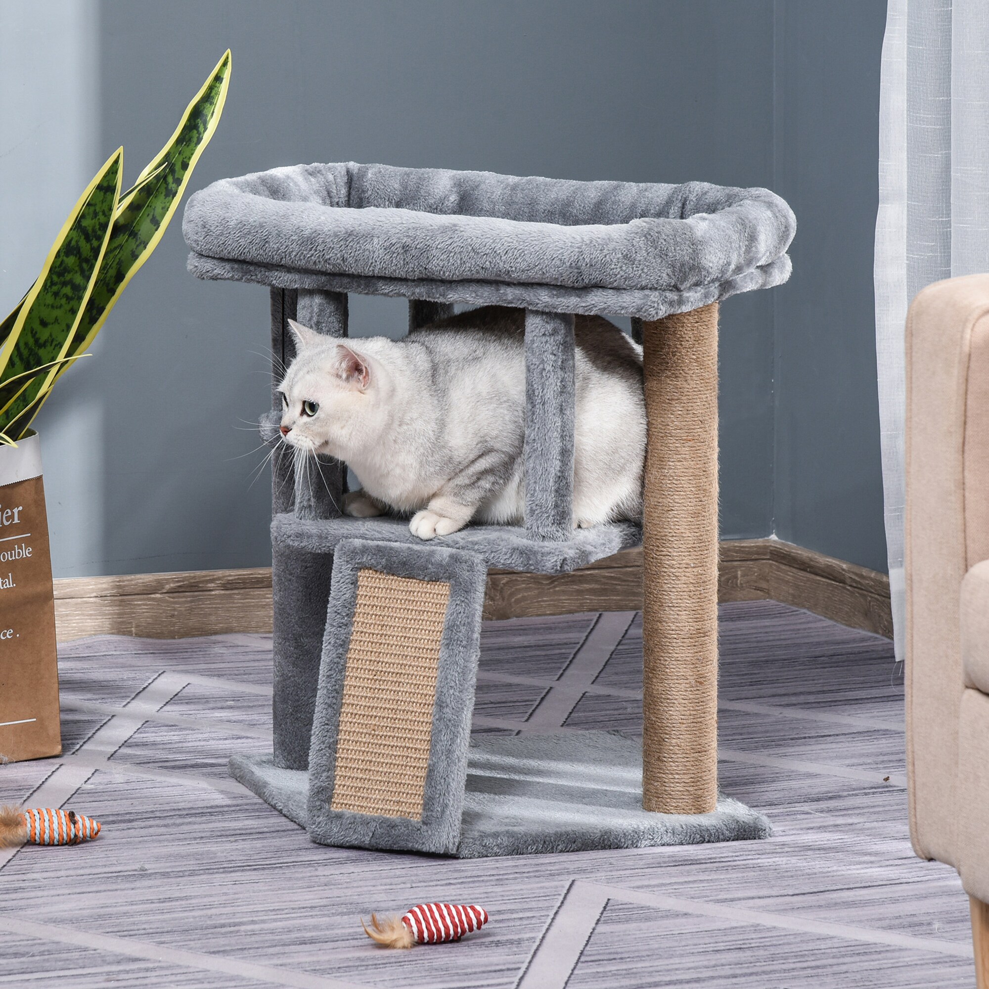 PawHut Katzenbaum mit Kratzbrett, Spielball und Häuschen 40 x 40 x 57 (BxTxH)