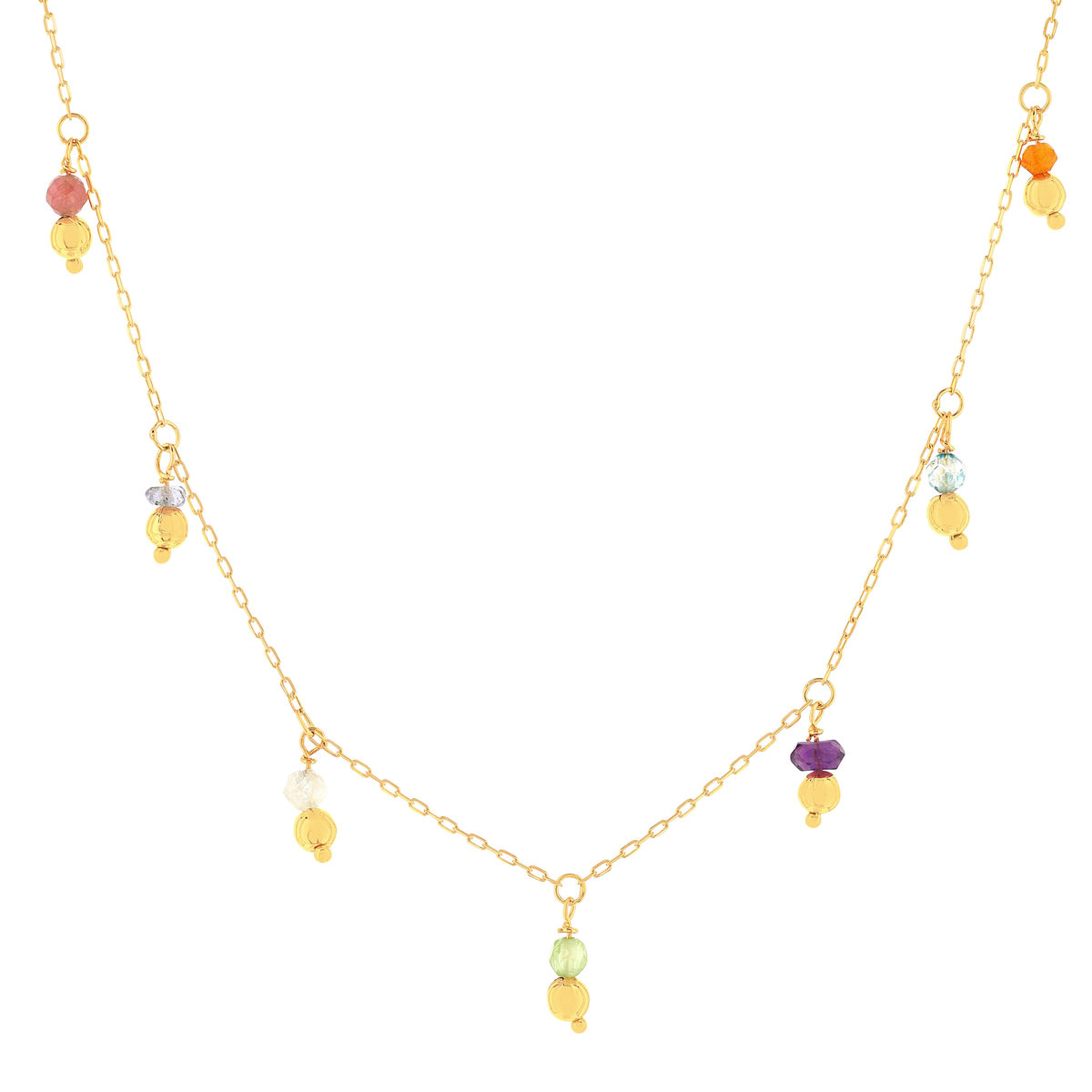 Collier or 375 jaune pampilles pierres naturelles 43cm