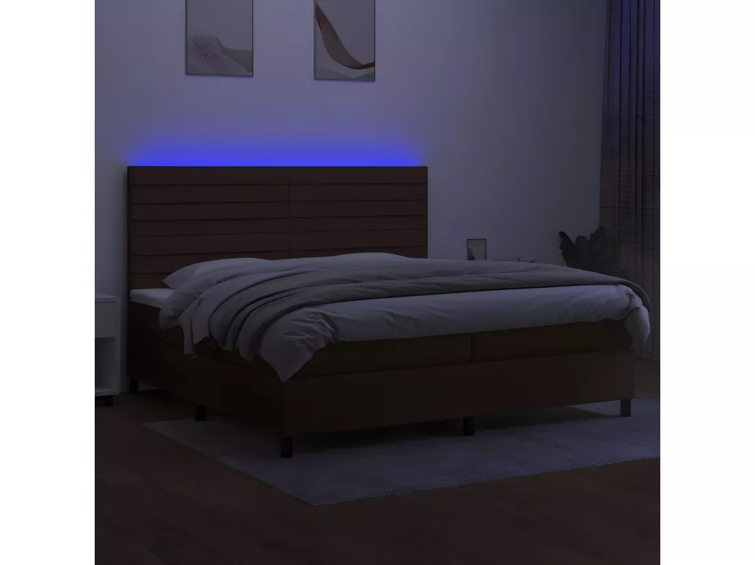 Sommier tapissier matelas et LED Marron foncé 200x200 cm Tissu