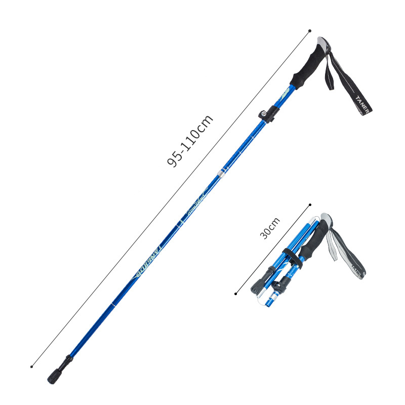 (2er Set) Faltbarer Aluminium Trekking Wanderstock Nordic Walking Stock Verstellbar mit Transporttasche - Blau