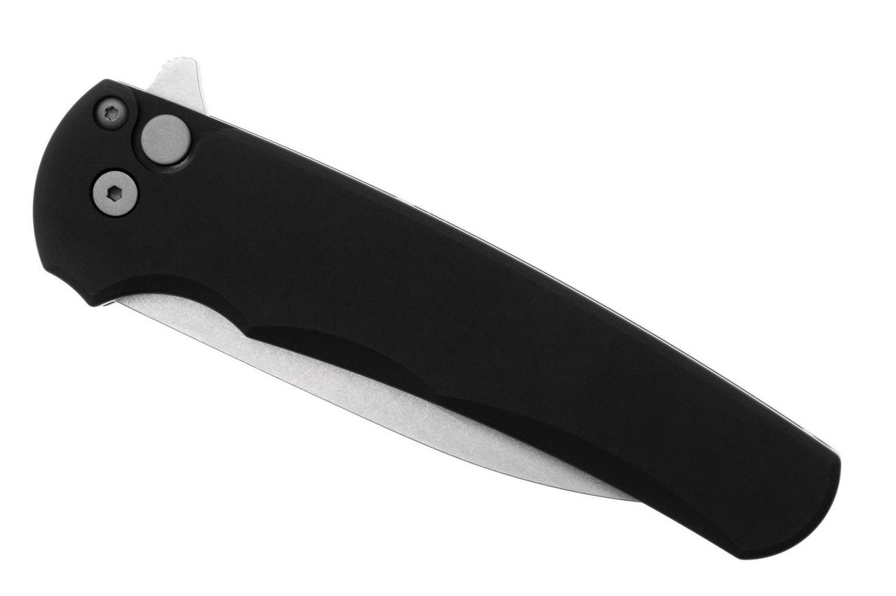 Pro-Tech Malibu 5301 Smooth Handle Black, Stonewashed Magnacut Wharncliffe, zakmes