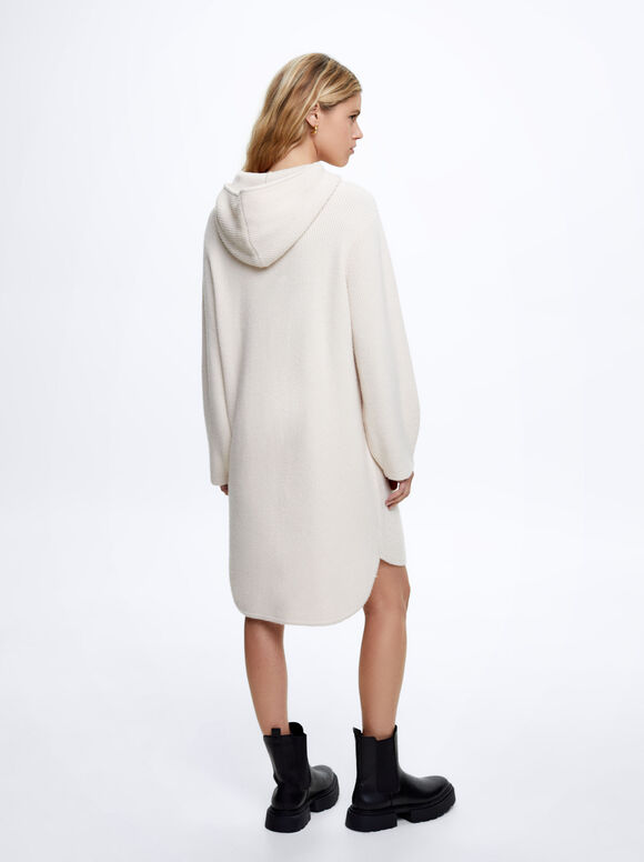 Vestido de malha com capuz - Branco-creme