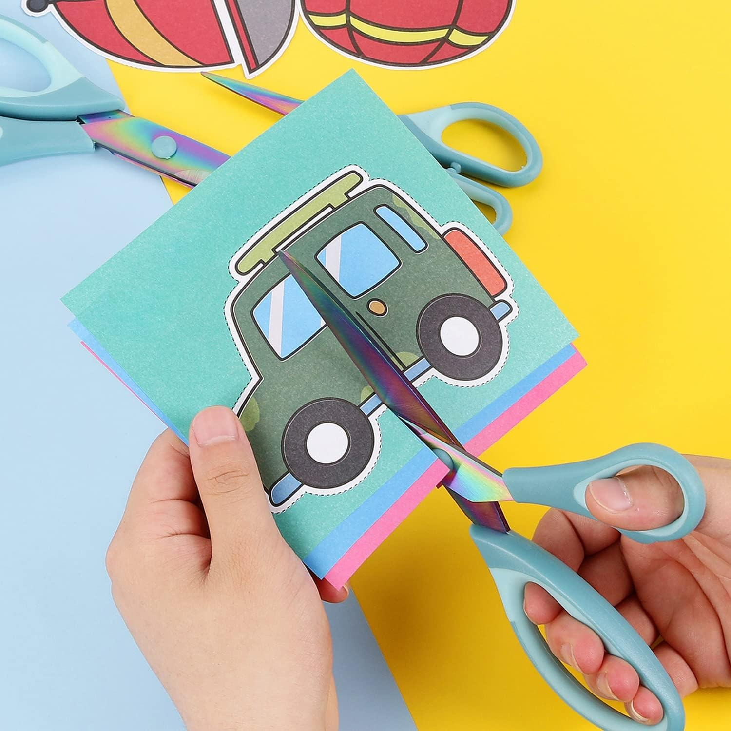 (3er Set) Mehrzweck Schere Universal Haushalts Schneide Werkzeug Regenbogen Titanium Klinge für Küche / Papier / Textil - Blau