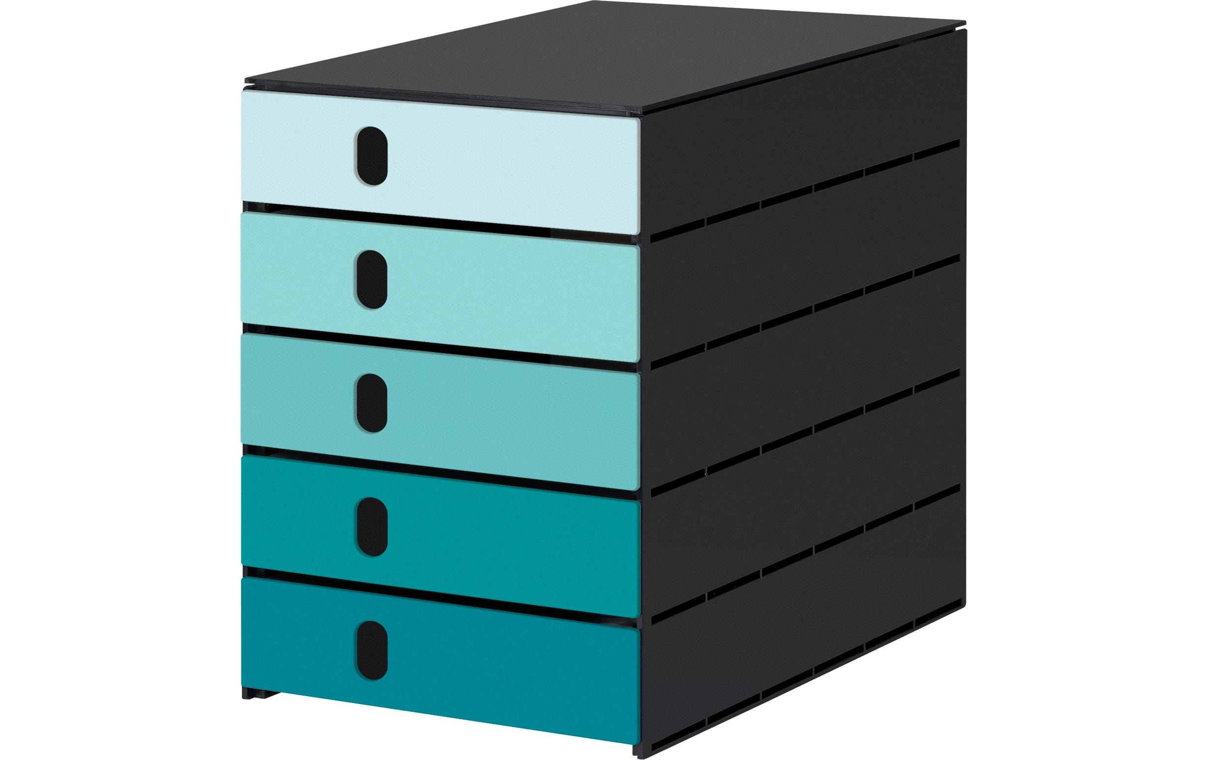 Schubladenbox styroval color flow 5 Schubladen, Aqua/SchwarzSchubladenbox recycelt für Formate bis C4