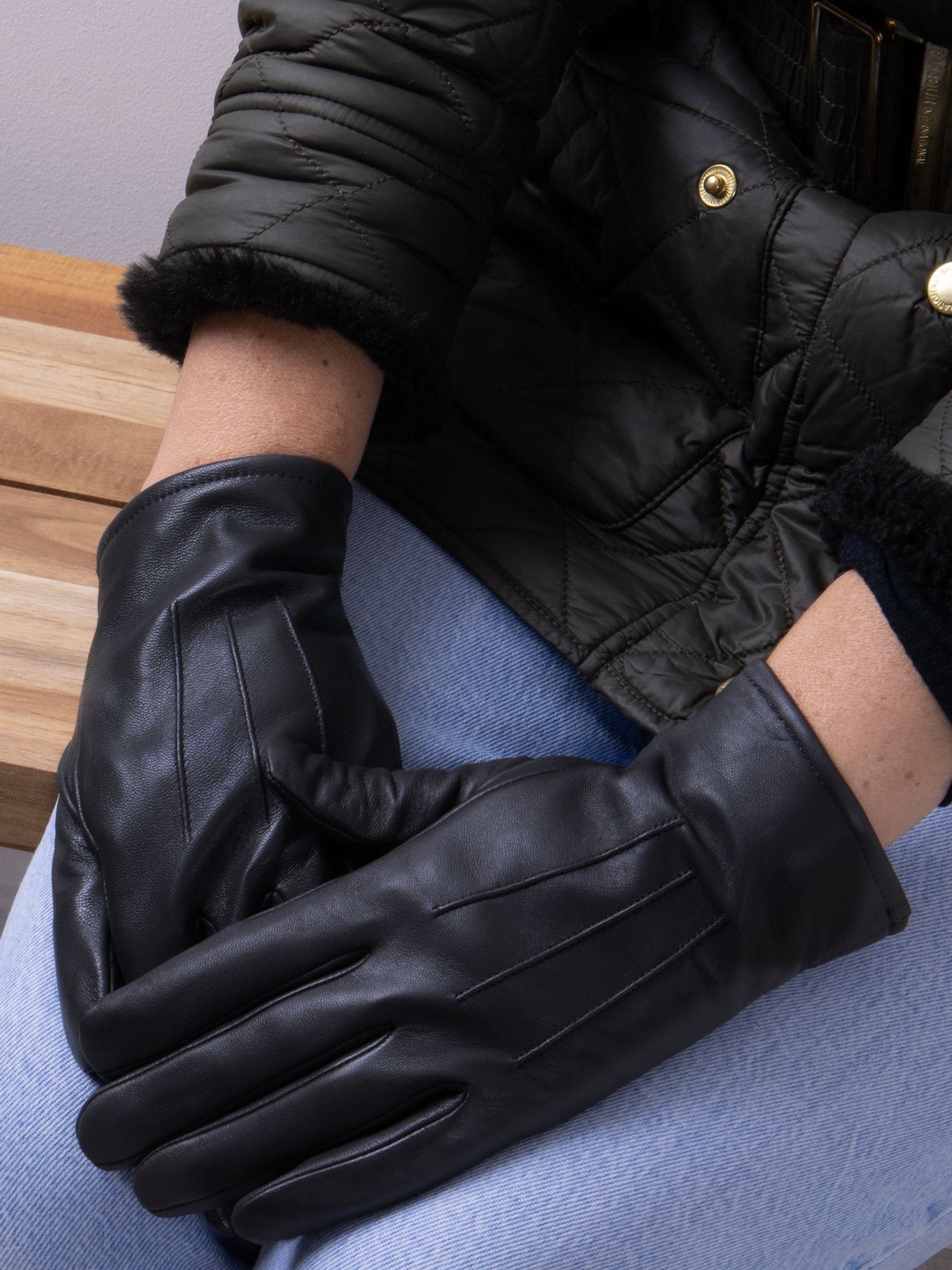 Zwart - Shopper 3 Point Smartouch winterleren handschoenen