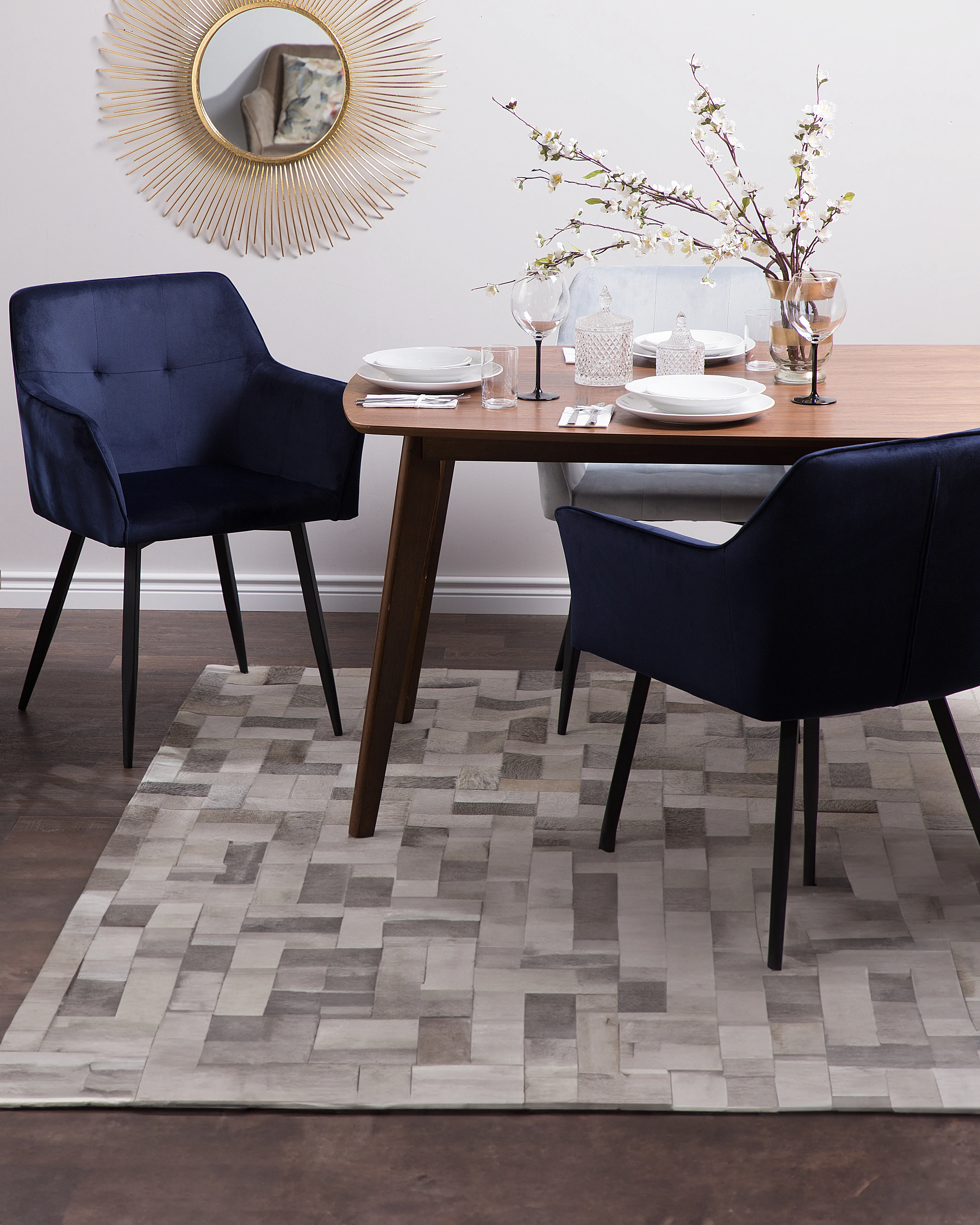 Set van 2 eetkamerstoelen JASMIN Fluweel Donkerblauw