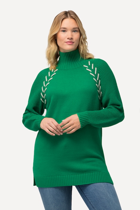Pullover, Schmuckbänder, Stehkragen, Langarm