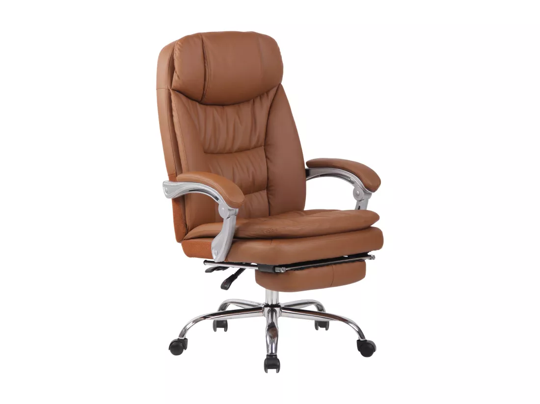 Chaise de bureau - Similicuir & Métal chromé - Marron clair - XL Troy