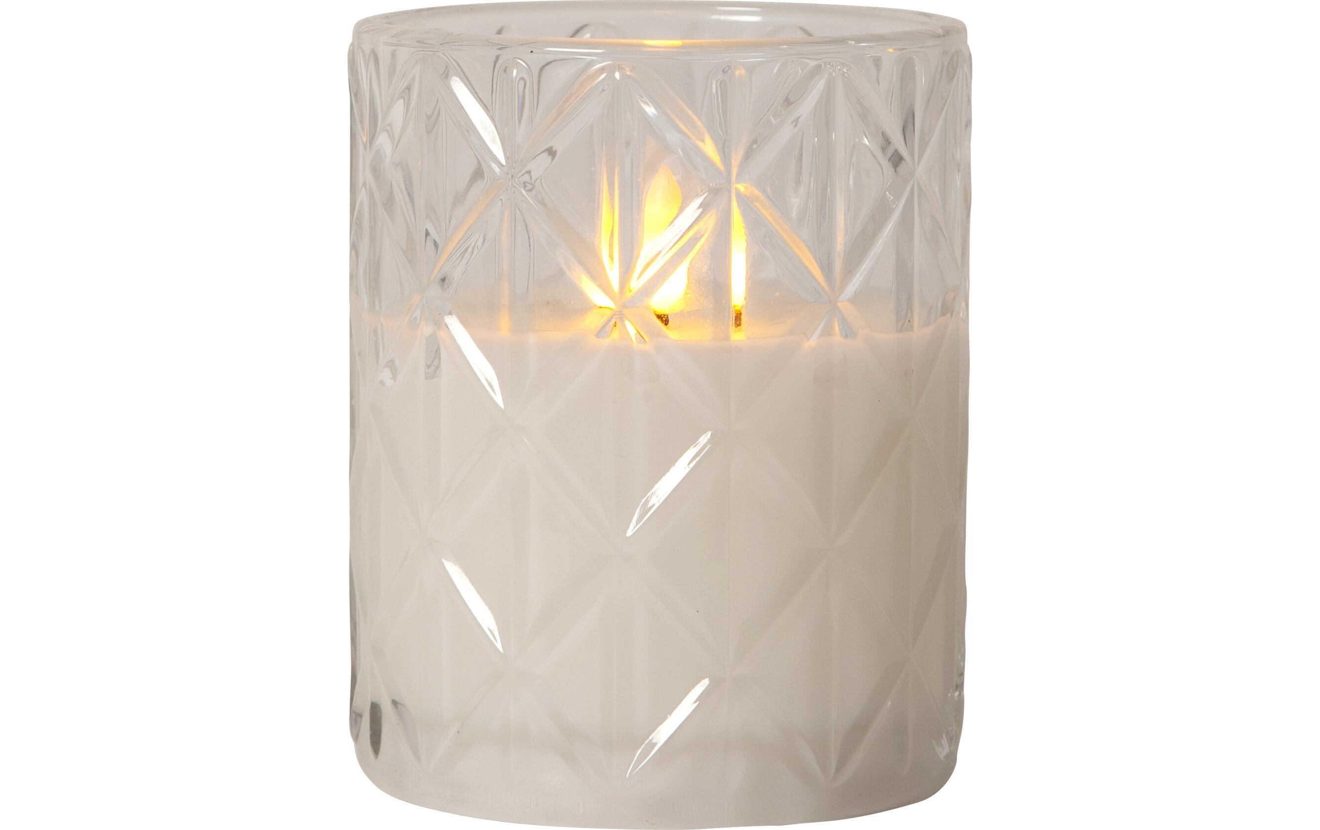 LED-Kerze Flamme Romb, Ø 10 x 12.5 cm, TransparentKünstliche Kerze mit beweglicher Flamme