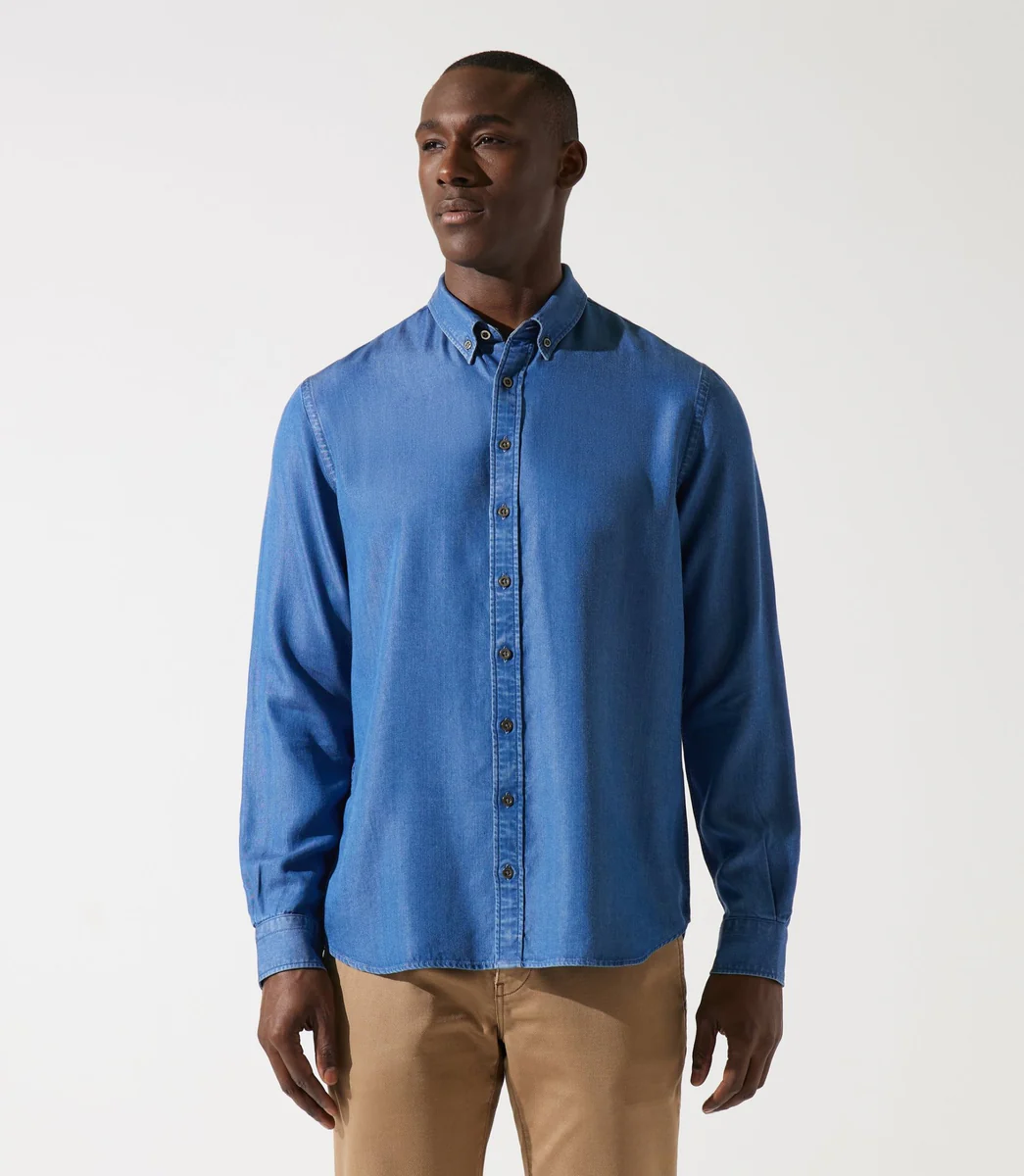 Chemise unie en tencel bleue JOSS