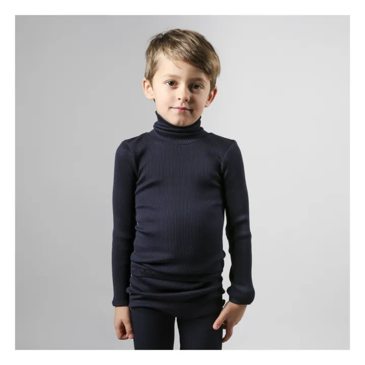 Minimalisma Pull Col Roulé Bui Soie et Coton | Bleu marine