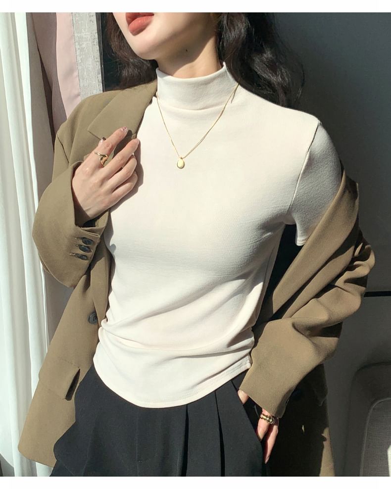 Magimomo - T-shirt met korte mouwen en mockneck, effen