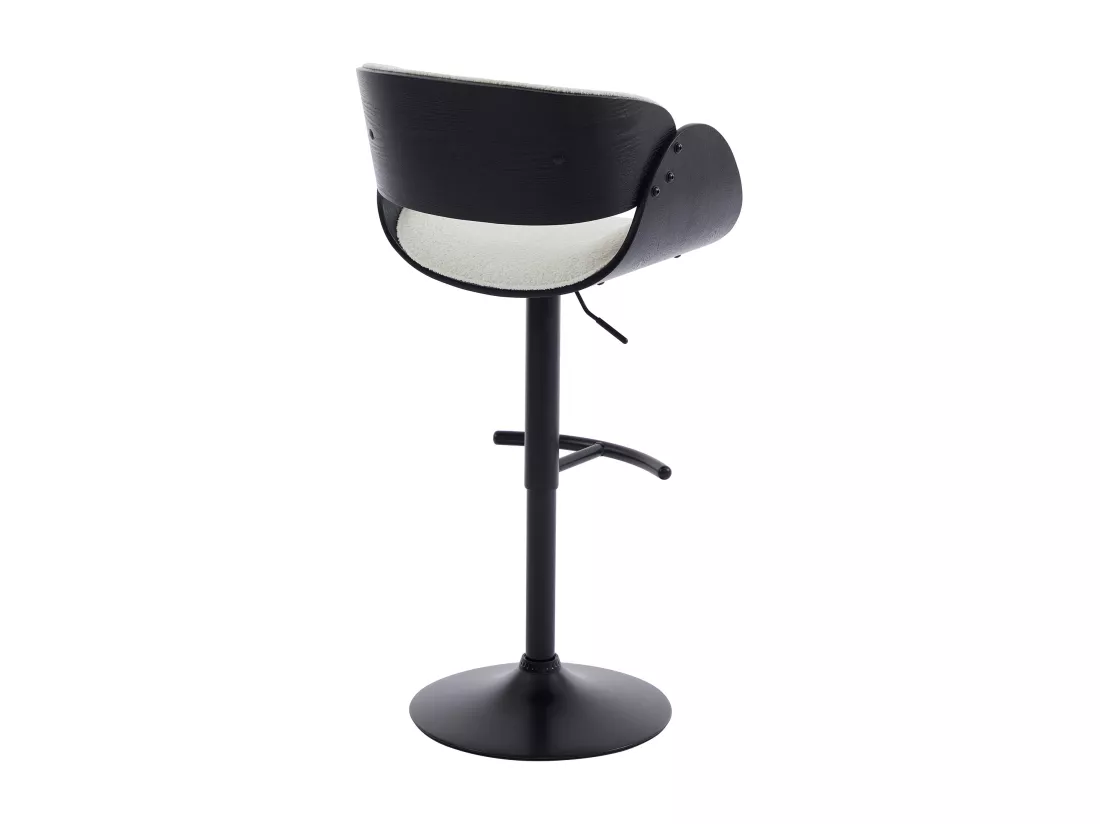 Lot de 2 tabourets de bar en tissu bouclette, placage frêne et métal - Hauteur Réglable - Blanc et Noir - JELSA