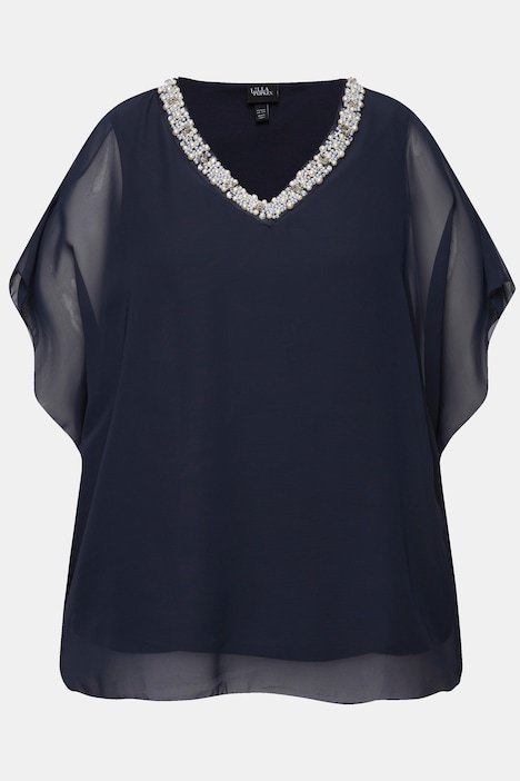 Chiffonbluse, doppellagig, V-Ausschnitt, Halbarm