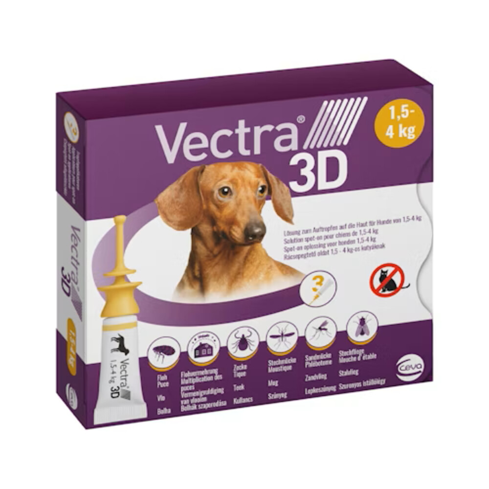 Vectra Anti-vlo & Teek 3D Hond XS 1,5-4 kg3 stuks
