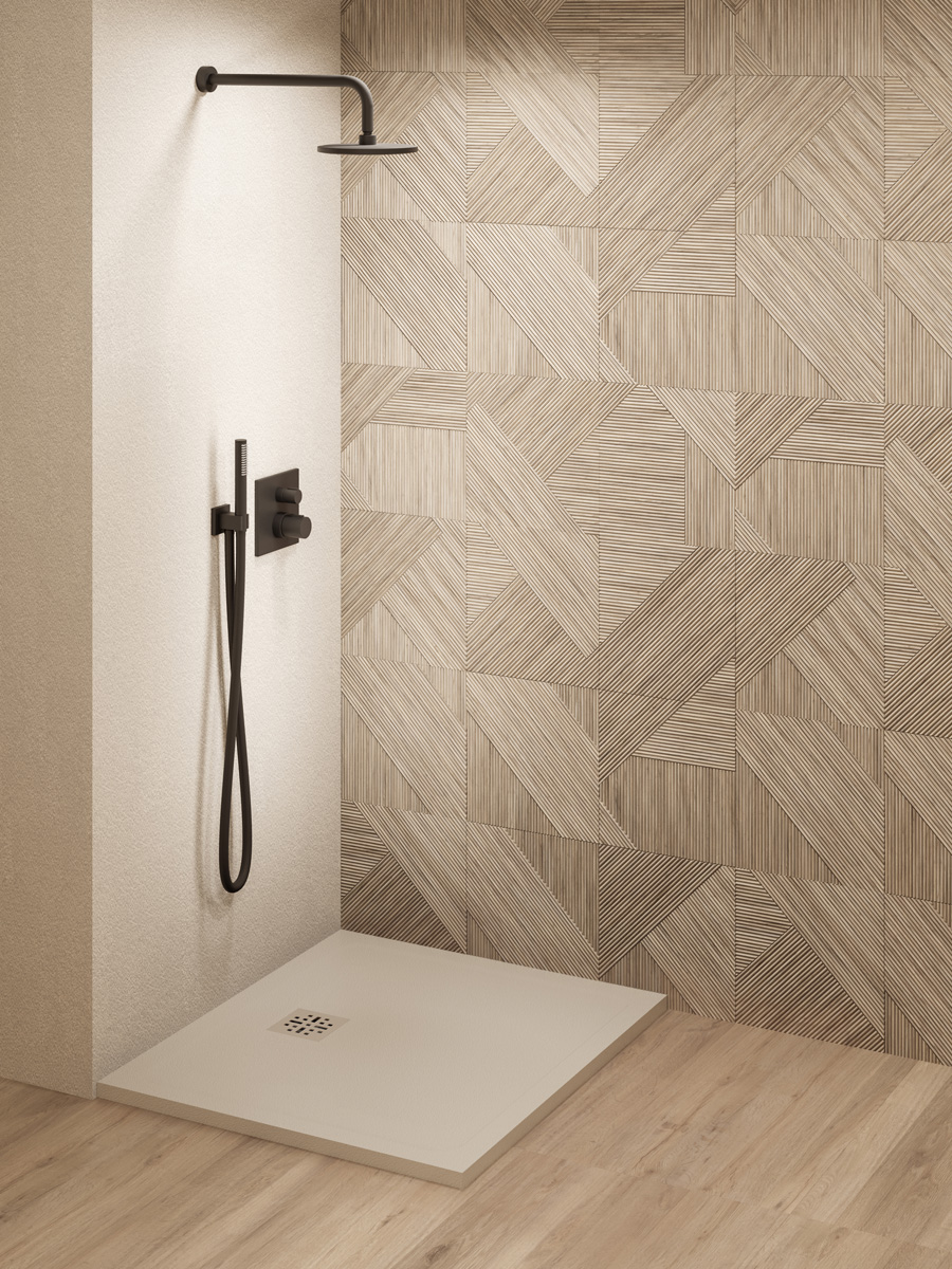 Saniclear Lino douchebak 100x100cm met stone finish cream