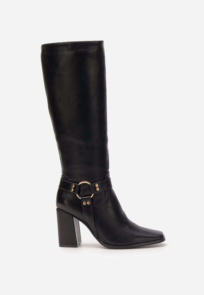 Bottes haute à talon carré noires Aviani