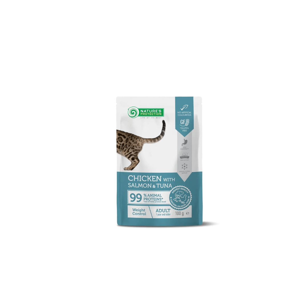 Nature's Protection Sachê de Frango com Salmão e Atum para Controle de Peso em Gatos 100g