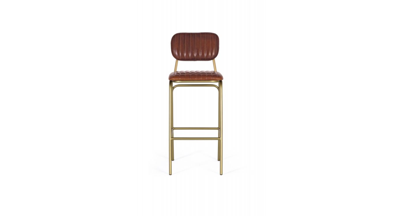 Chaise haute fer, cuir marron 41x56x101cm - fer-cuir