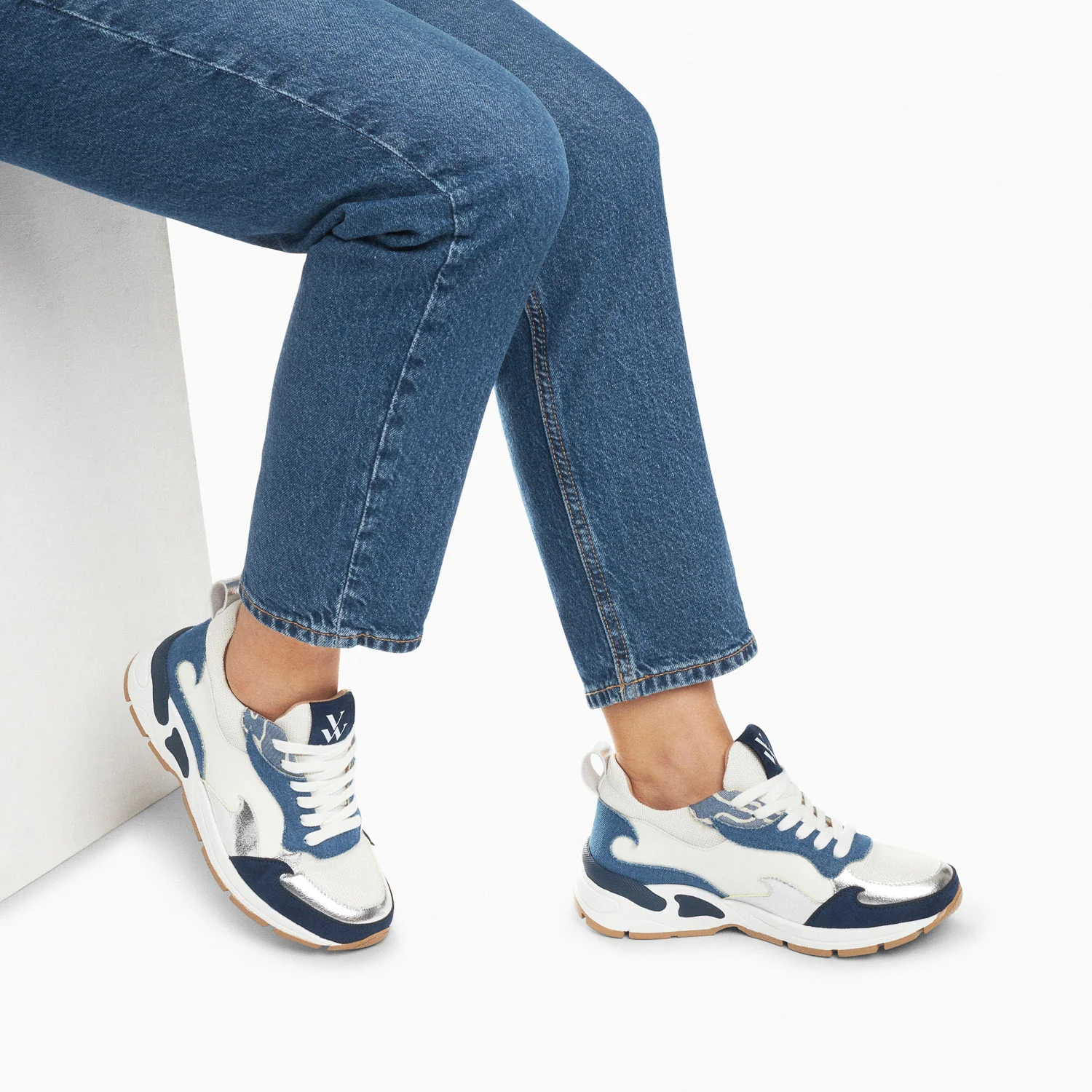 Sneakers-Baskets flamme Juliette blanc et denim