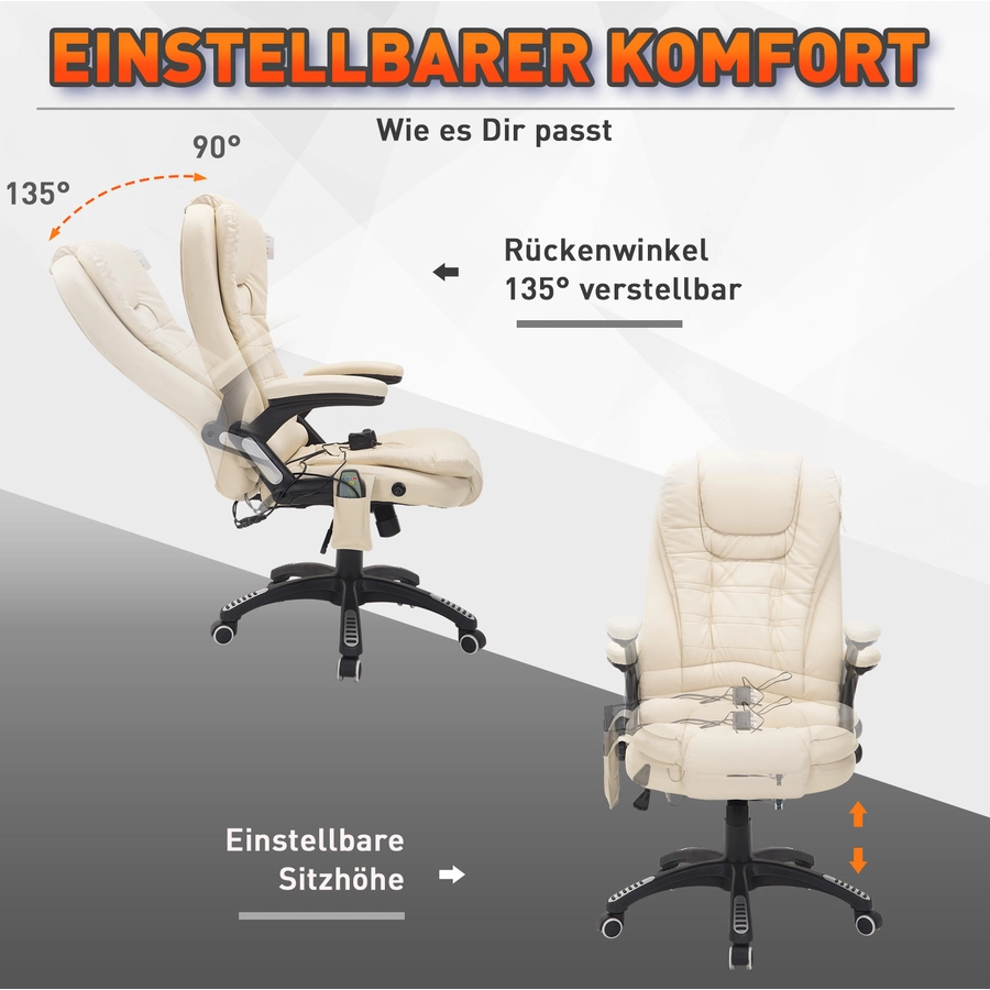 HOMCOM Bürosessel  Chefsessel mit Massagefunktion creme
