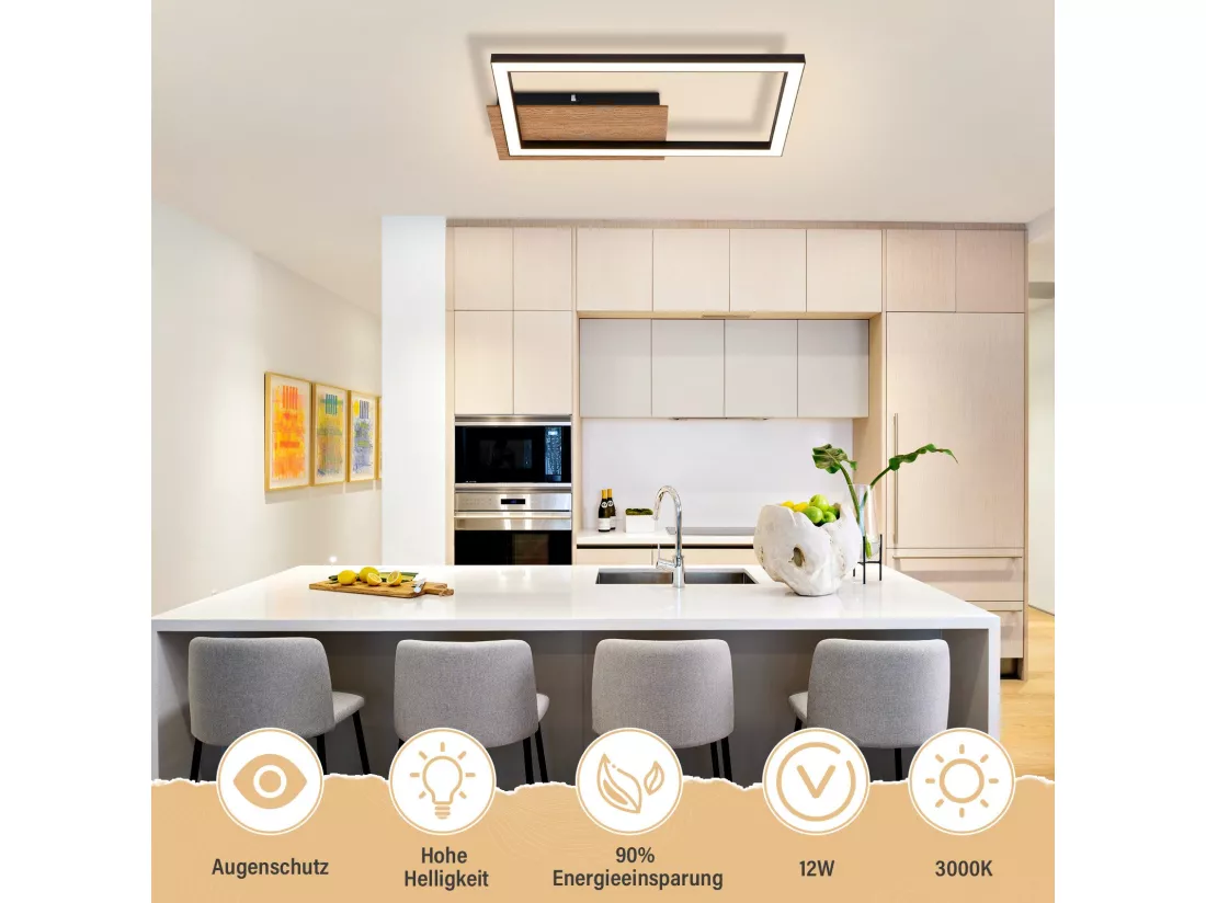 NETTLIFE plafonnier LED plafonnier moderne 12W bois 3000K