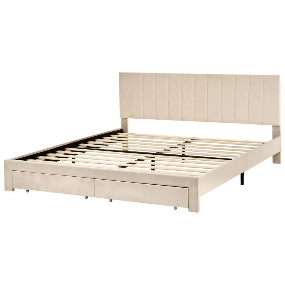 LONZAC - Bed met opbergruimte - Beige - 180 x 200 cm - Fluweel