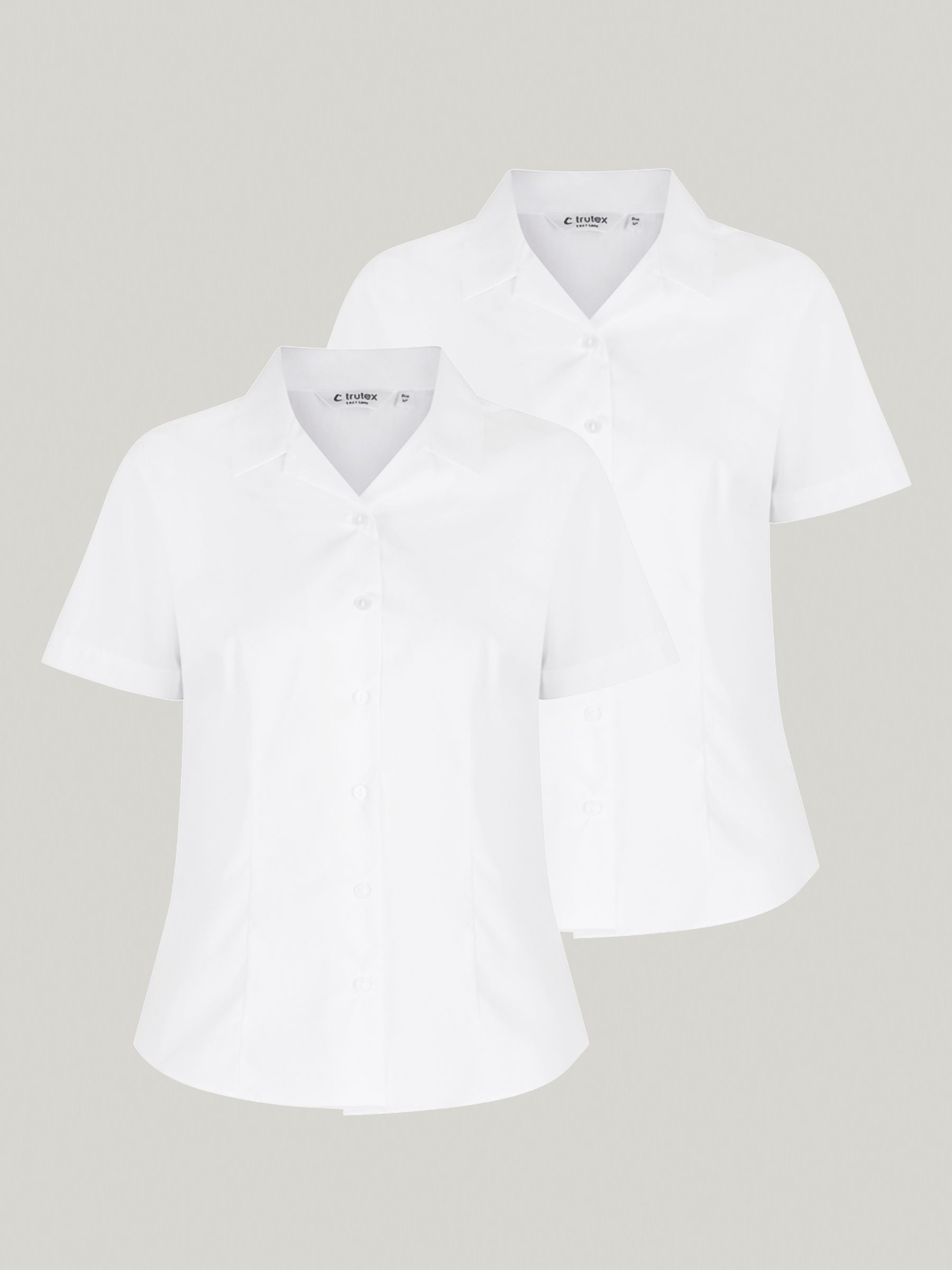 Trutex Witte Cubaanse Kraag Slim fit Korte mouwen 2 Pack School overhemden