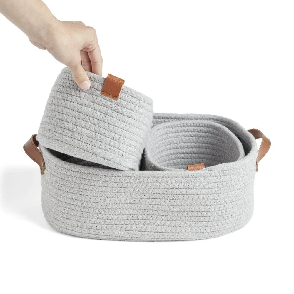 Panière de rangement coton tressé gris 38x25xH13cm - petit modèle