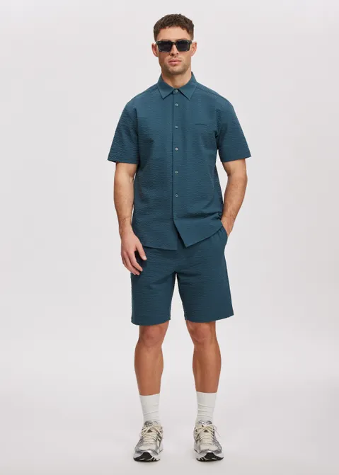Overhemd seersucker blauw (PETROL)
