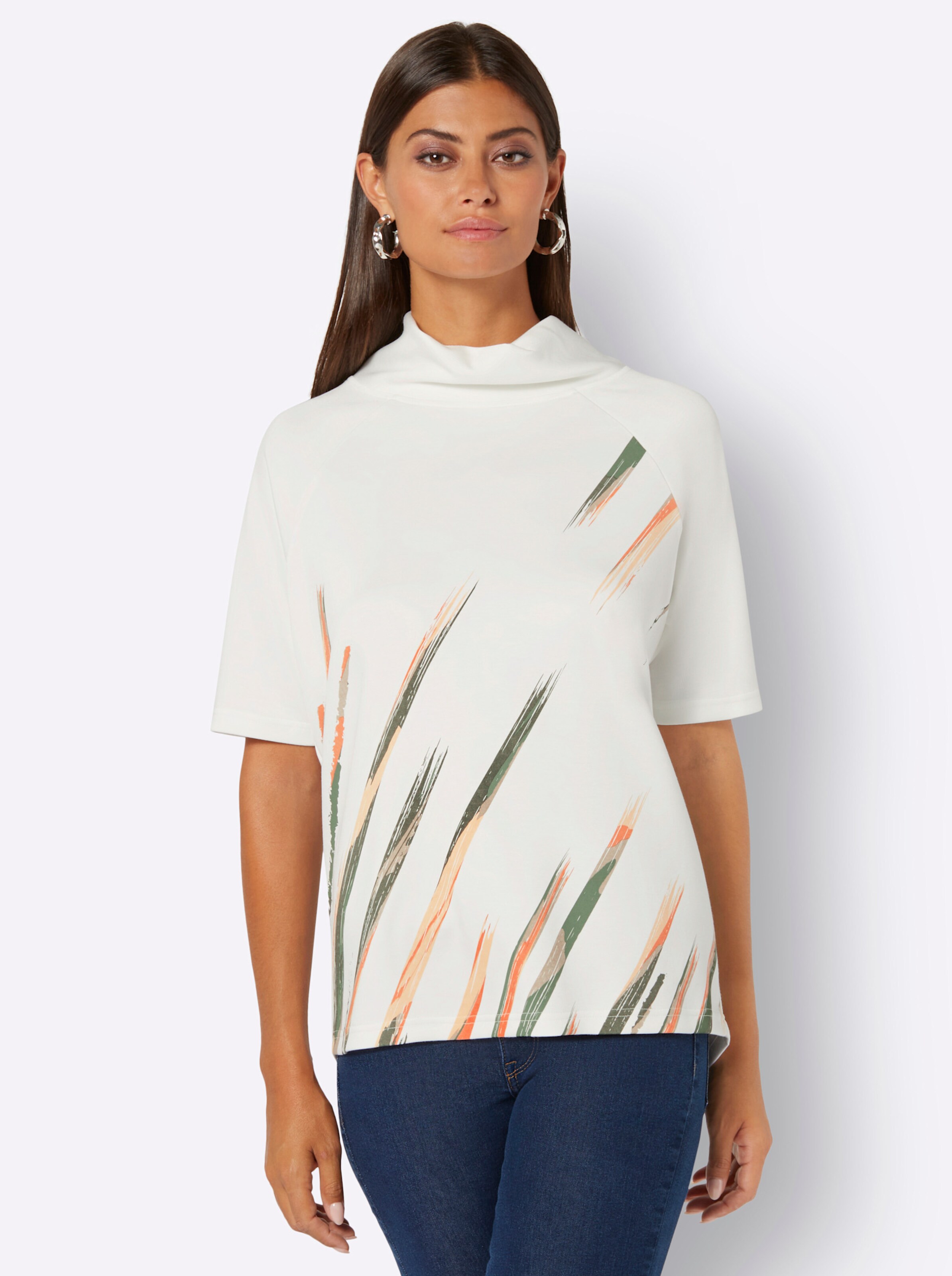 Sweatshirt in ecru-oliv-bedruckt