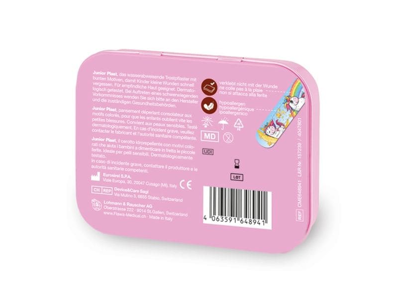 FLAWA Pflaster Junior Unicorns 20 Stück assortiert Lustige Pflasterbox für Kinder