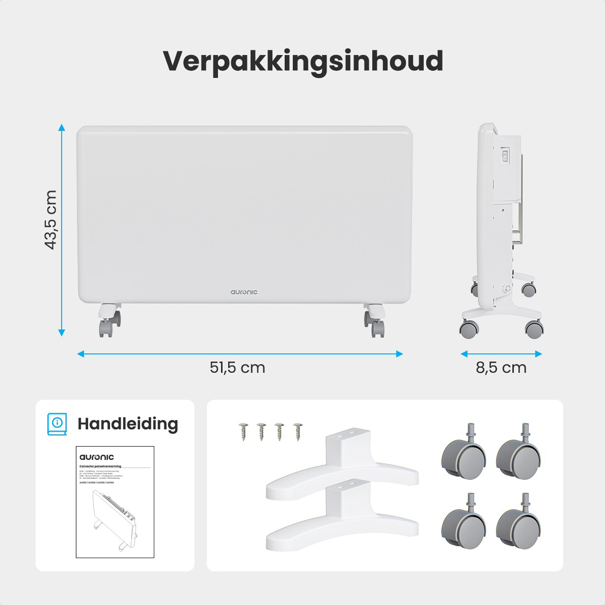 Auronic 2000 watt metalen paneel convectorkachel -  White