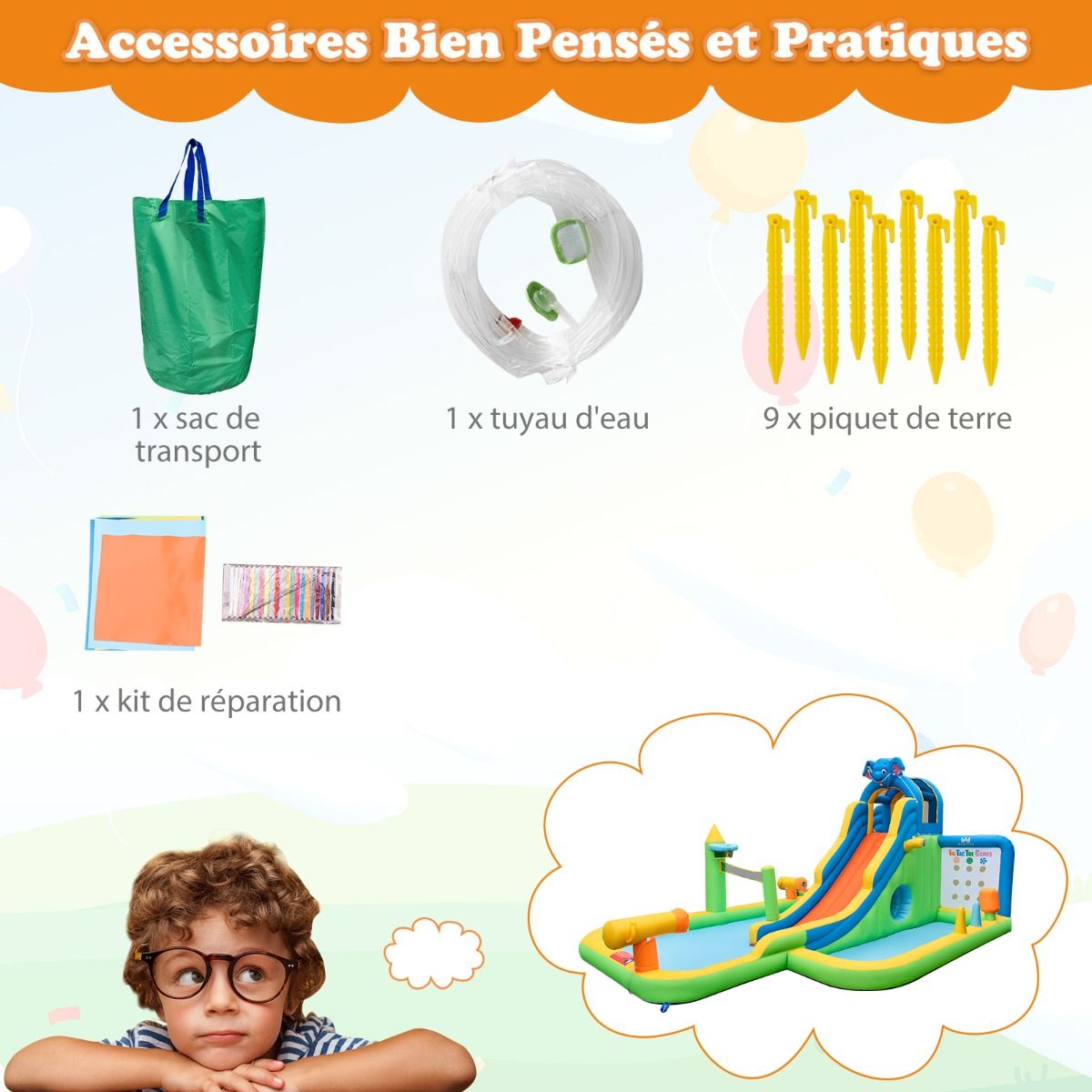 Toboggan Aquatique Gonflable Géant pour Enfants Piscine à Éclaboussures sures Mur D'escalade Canons à Eau Lancer D'anneaux Cerceau (sans Souffleur) Multicolore - Lidl-Manfred