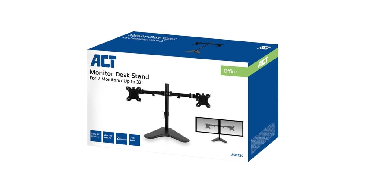 ACT ConnectivityMonitorarm op voet, 2 schermen  (Zwart)