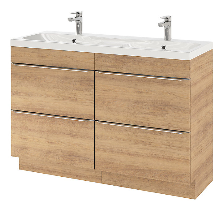 Ensemble salle de bains l.120 cm meuble à poser Imandra décor chêne clair + plan vasque résine blanc