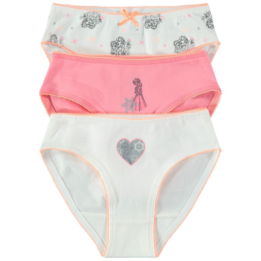 Lot de 3 culottes en coton avec print Elsa Reine des neiges Disney - Blanc