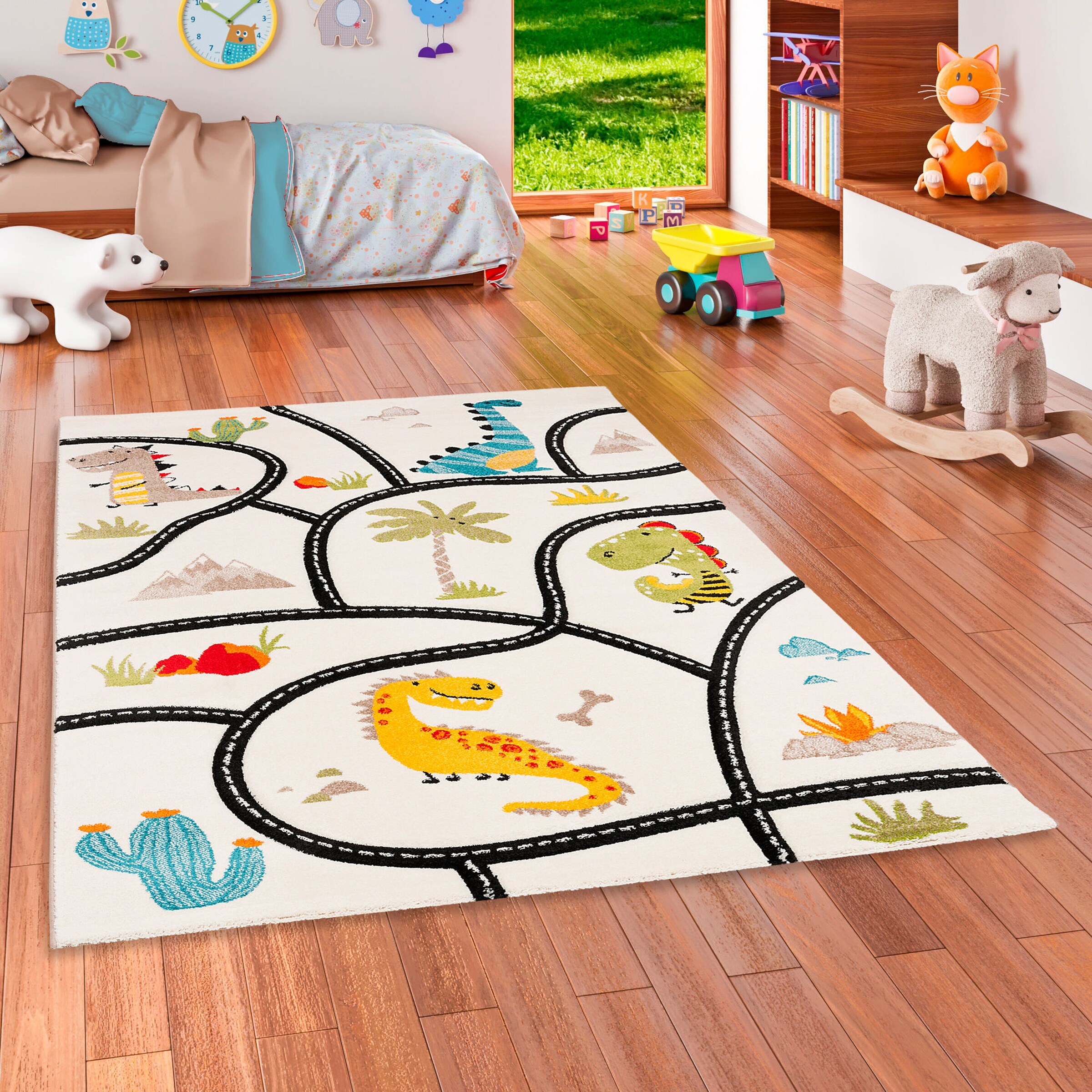 Pergamon Kinder Teppich Maui Kids Dino Straßenteppich Bunt