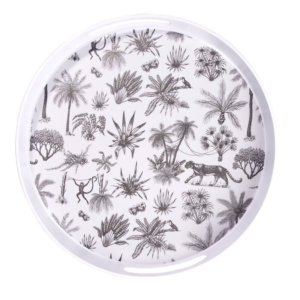 Plateau rond mélaminé motif savane blanc et noir Ø34,5xH5cm