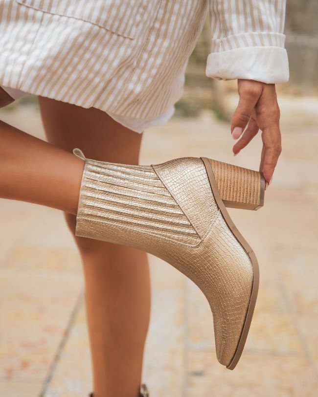 Bottines femme dorées à talon - Charlize
