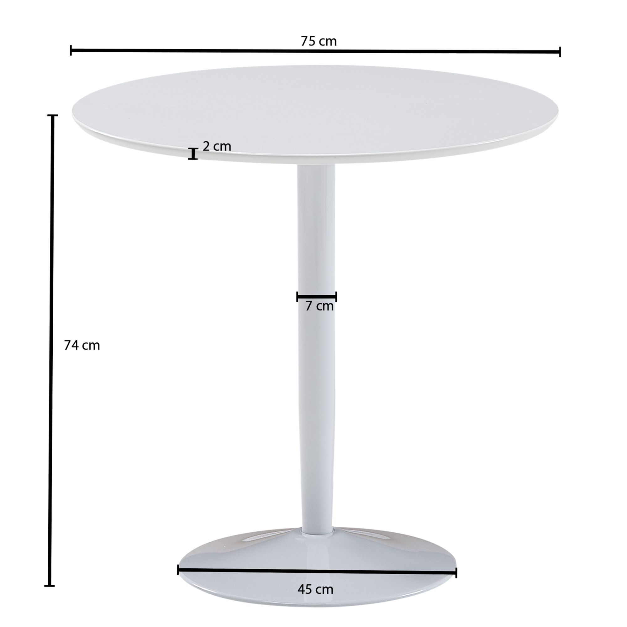 KADIMA DESIGN Moderner Hochglanz Esstisch für 2 Personen, Trompetenförmiges Standbein, Weiß, 75x75x74 cm