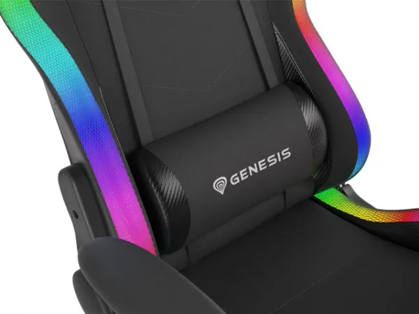 Genesis Trit 500 RGB - Stol - ergonomisk - lænestol - armstøtter - T-formet - vippe - drejeled - tekstil, PU syntetisk læder - sort