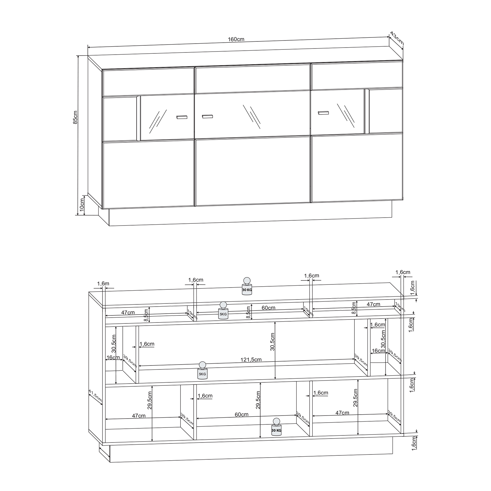 Sideboard SENSIS - weiß - 160 cm