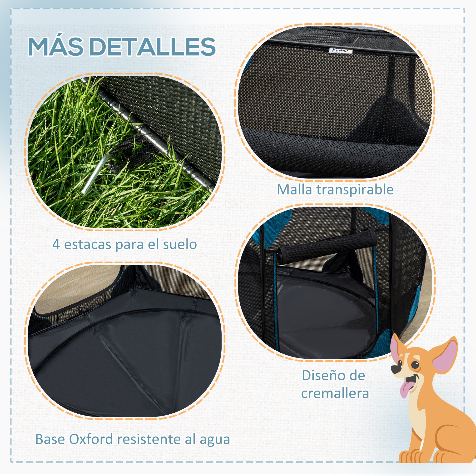Parque dobrável PawHut com 8 painéis para cães e gatos, recinto portátil para coelhos e porquinhos-da-índia, Ø126x58 cm, azul